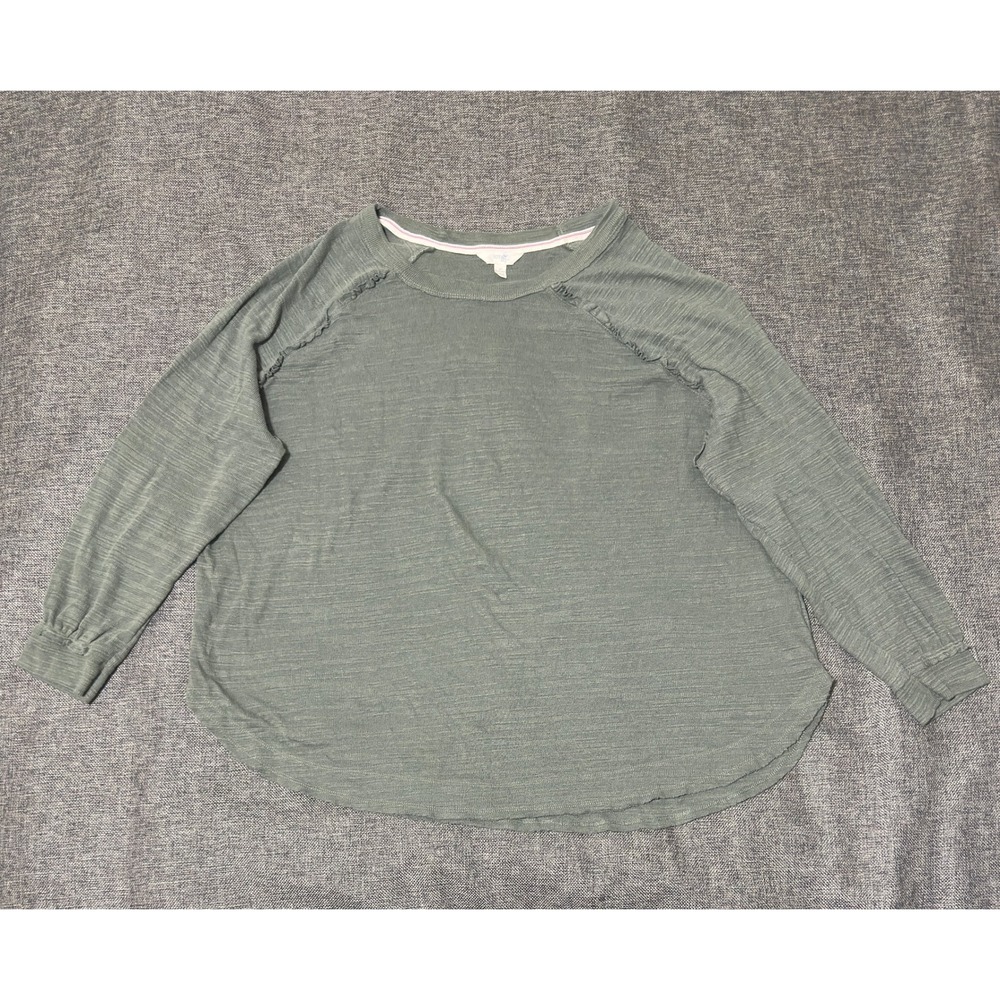 Terra & Sky Womens 3X Long Sleeve Green Slub Knit Ruffle Shoulder Top
